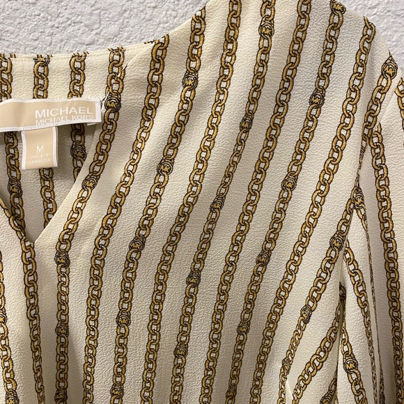 Michael Kors Stripe Chain‎ Tie Top White and Gold Size M - Picture 7 of 8